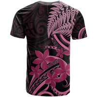 Aotearoa Maori T Shirt Pink Fern Ribbons on Black - Polynesian Pride