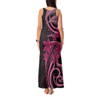 Aotearoa Maori Tank Maxi Dress Pink Fern Ribbons on Black - Polynesian Pride