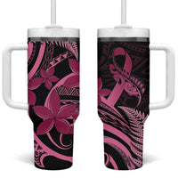 Aotearoa Maori Tumbler With Handle Pink Fern Ribbons on Black - Polynesian Pride