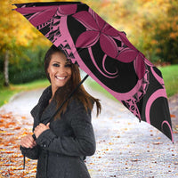 Aotearoa Maori Umbrella Pink Fern Ribbons on Black - Polynesian Pride
