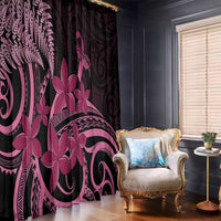 Aotearoa Maori Window Curtain Pink Fern Ribbons on Black - Polynesian Pride