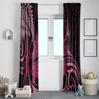Aotearoa Maori Window Curtain Pink Fern Ribbons on Black - Polynesian Pride