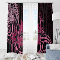 Aotearoa Maori Window Curtain Pink Fern Ribbons on Black - Polynesian Pride