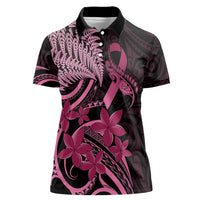 Aotearoa Maori Women Polo Shirt Pink Fern Ribbons on Black - Polynesian Pride