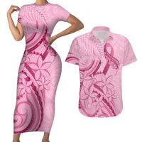 Aotearoa Maori Couples Matching Short Sleeve Bodycon Dress and Hawaiian Shirt Pink Fern Ribbons - Polynesian Pride