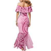 Aotearoa Maori Family Matching Mermaid Dress and Hawaiian Shirt Pink Fern Ribbons - Polynesian Pride