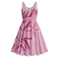 Aotearoa Maori Midi Dress Pink Fern Ribbons LT7 Pink - Polynesian Pride