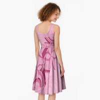 Aotearoa Maori Midi Dress Pink Fern Ribbons LT7 - Polynesian Pride