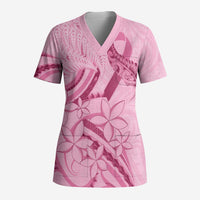 Aotearoa Maori Scrub Top Pink Fern Ribbons LT7 Adult Pink - Polynesian Pride