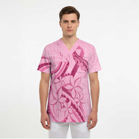 Aotearoa Maori Scrub Top Pink Fern Ribbons LT7 - Polynesian Pride
