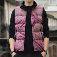 Aotearoa Maori Sleeveless Puffer Jacket Pink Fern Ribbons - Polynesian Pride