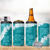 Hawaii Aloha 4 in 1 Can Cooler Tumbler Teal Quilt Patch Work Mix Plumeria Lei