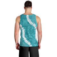 Hawaii Aloha Men Tank Top Teal Quilt Patch Work Mix Plumeria Lei LT7 - Polynesian Pride