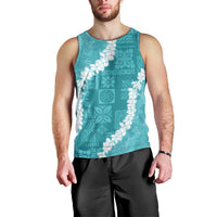 Hawaii Aloha Men Tank Top Teal Quilt Patch Work Mix Plumeria Lei LT7 - Polynesian Pride