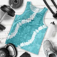 Hawaii Aloha Men Tank Top Teal Quilt Patch Work Mix Plumeria Lei LT7 - Polynesian Pride