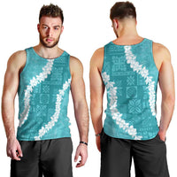 Hawaii Aloha Men Tank Top Teal Quilt Patch Work Mix Plumeria Lei LT7 - Polynesian Pride