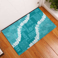 Hawaii Aloha Rubber Doormat Teal Quilt Patch Work Mix Plumeria Lei