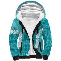Hawaii Aloha Sherpa Hoodie Teal Quilt Patch Work Mix Plumeria Lei LT7 Unisex Teal - Polynesian Pride