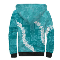 Hawaii Aloha Sherpa Hoodie Teal Quilt Patch Work Mix Plumeria Lei LT7 - Polynesian Pride