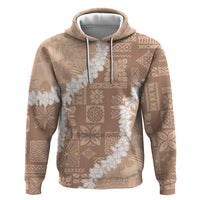 Hawaii Aloha Hoodie Beige Quilt Patch Work Mix Plumeria Lei