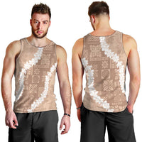 Hawaii Aloha Men Tank Top Beige Quilt Patch Work Mix Plumeria Lei