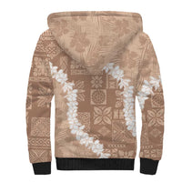 Hawaii Aloha Sherpa Hoodie Beige Quilt Patch Work Mix Plumeria Lei LT7 - Polynesian Pride