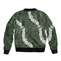 Hawaii Aloha Sleeve Zip Bomber Jacket Sage Quilt Patch Work Mix Plumeria Lei