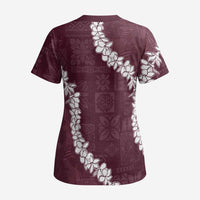 Hawaii Aloha Scrub Top Champange Quilt Patch Work Mix Plumeria Lei - Polynesian Pride