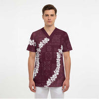 Hawaii Aloha Scrub Top Champange Quilt Patch Work Mix Plumeria Lei - Polynesian Pride