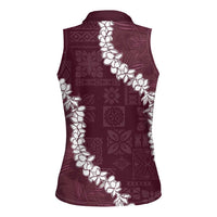Hawaii Aloha Women Sleeveless Polo Shirt Champange Quilt Patch Work Mix Plumeria Lei