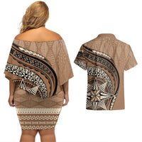 Tonga Ngatu Couples Matching Off Shoulder Short Dress and Hawaiian Shirt Tokelau Classic Motifs LT7 - Polynesian Pride