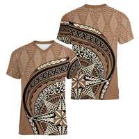 Tonga Ngatu Women V Neck T Shirt Tokelau Classic Motifs LT7 - Polynesian Pride
