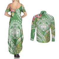 Aloha Molokai Island Couples Matching Summer Maxi Dress and Long Sleeve Button Shirt Hawaii Pua Kukui
