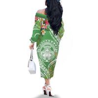 Aloha Molokai Island Family Matching Off The Shoulder Long Sleeve Dress and Hawaiian Shirt Hawaii Pua Kukui