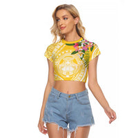 Aloha Hawaii Oahu Raglan Cropped T Shirt Wahine with Ilima Lei LT7 Female Yellow - Polynesian Pride