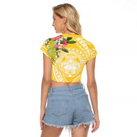 Aloha Hawaii Oahu Raglan Cropped T Shirt Wahine with Ilima Lei LT7 - Polynesian Pride