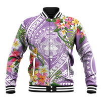 Aloha Hawaii Kauai Baseball Jacket Frangipani Mix Mokihana Lei LT7 Unisex Purple - Polynesian Pride
