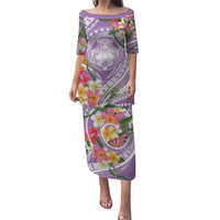 Aloha Hawaii Kauai Puletasi Frangipani Mix Mokihana Lei LT7 Long Dress Purple - Polynesian Pride