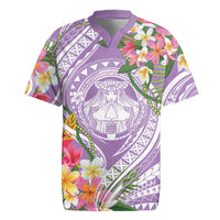 Aloha Hawaii Kauai Rugby Jersey Frangipani Mix Mokihana Lei LT7 Purple - Polynesian Pride