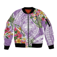 Aloha Hawaii Kauai Sleeve Zip Bomber Jacket Frangipani Mix Mokihana Lei LT7 Unisex Purple - Polynesian Pride