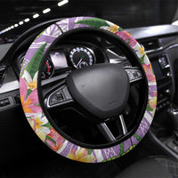 Aloha Hawaii Kauai Steering Wheel Cover Frangipani Mix Mokihana Lei LT7 Universal Fit Purple - Polynesian Pride