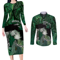 New Zealand Aroha Koe Mama Couples Matching Long Sleeve Bodycon Dress and Long Sleeve Button Shirt Maori Hongi - Pounamu