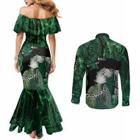 New Zealand Aroha Koe Mama Couples Matching Mermaid Dress and Long Sleeve Button Shirt Maori Hongi - Pounamu