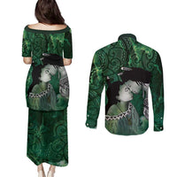 New Zealand Aroha Koe Mama Couples Matching Puletasi and Long Sleeve Button Shirt Maori Hongi - Pounamu