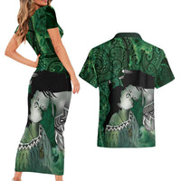 New Zealand Aroha Koe Mama Couples Matching Short Sleeve Bodycon Dress and Hawaiian Shirt Maori Hongi - Pounamu