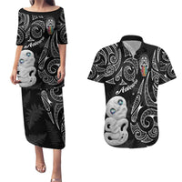 Kia Hara Te reo Maori Couples Matching Puletasi and Hawaiian Shirt Manaia Moko Pattern LT7 Black - Polynesian Pride