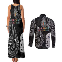 Kia Hara Te reo Maori Couples Matching Tank Maxi Dress and Long Sleeve Button Shirt Manaia Moko Pattern LT7 - Polynesian Pride