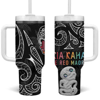 Kia Hara Te reo Maori Tumbler With Handle Manaia Moko Pattern LT7 One Size: 40 oz Black - Polynesian Pride