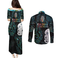 Kia Hara Te reo Maori Couples Matching Puletasi and Long Sleeve Button Shirt Manaia Moko Mix Paua Shell LT7 - Polynesian Pride