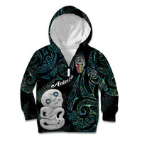 Kia Hara Te reo Maori Kid Hoodie Manaia Moko Mix Paua Shell